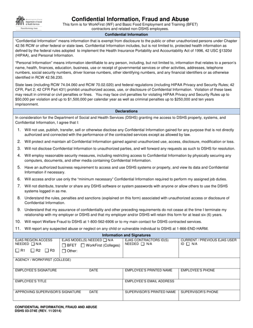 DSHS Form 03-374E  Printable Pdf