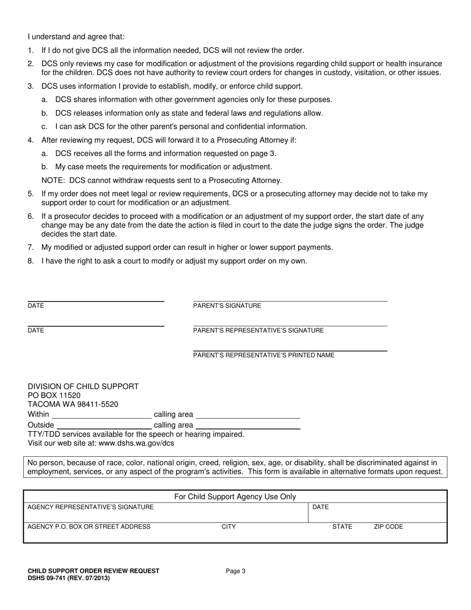 DSHS Form 09-741 Child Support Order Review Request - Washington, Page 3