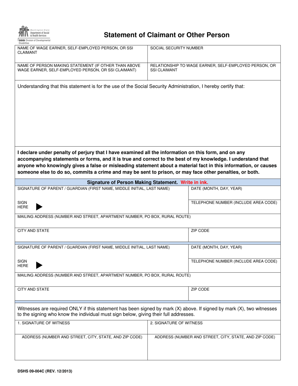 DSHS Form 09-004C Voluntary Placement Agreement for Child or Youth With Developmental Disabilities - Washington, Page 3