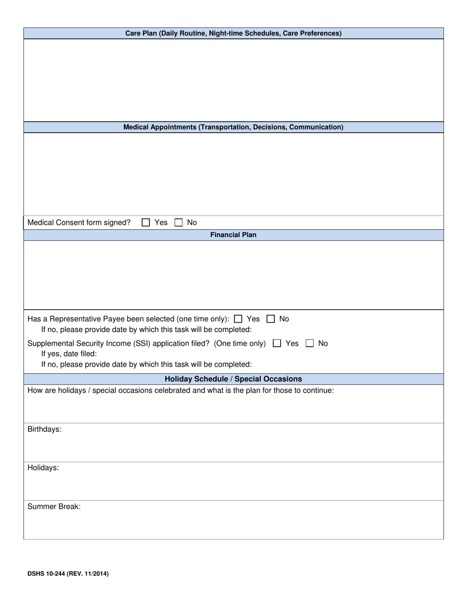 DSHS Form 10-244 Shared Parenting Plan - Washington, Page 2