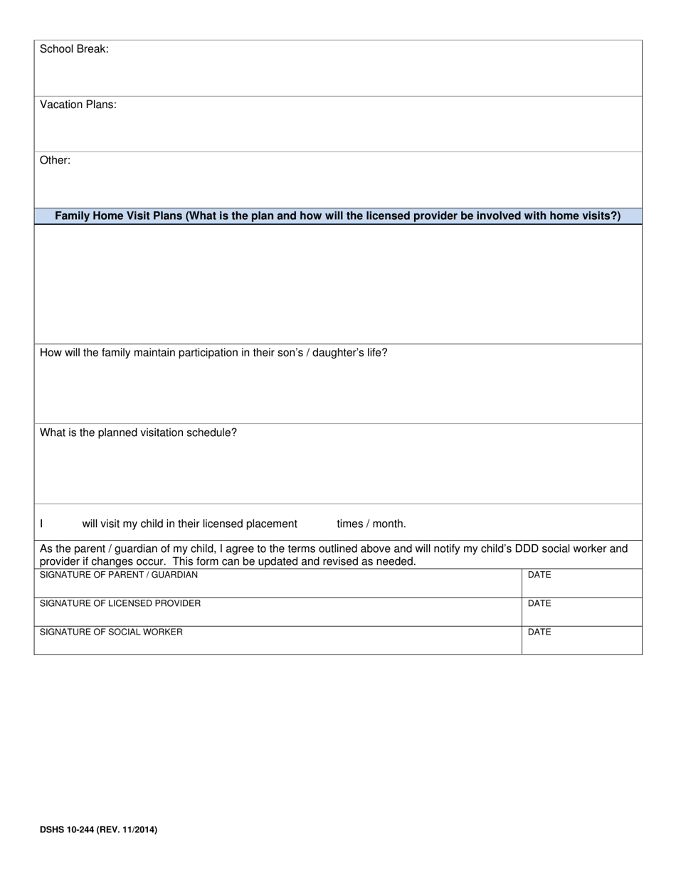 DSHS Form 10-244 Shared Parenting Plan - Washington, Page 3