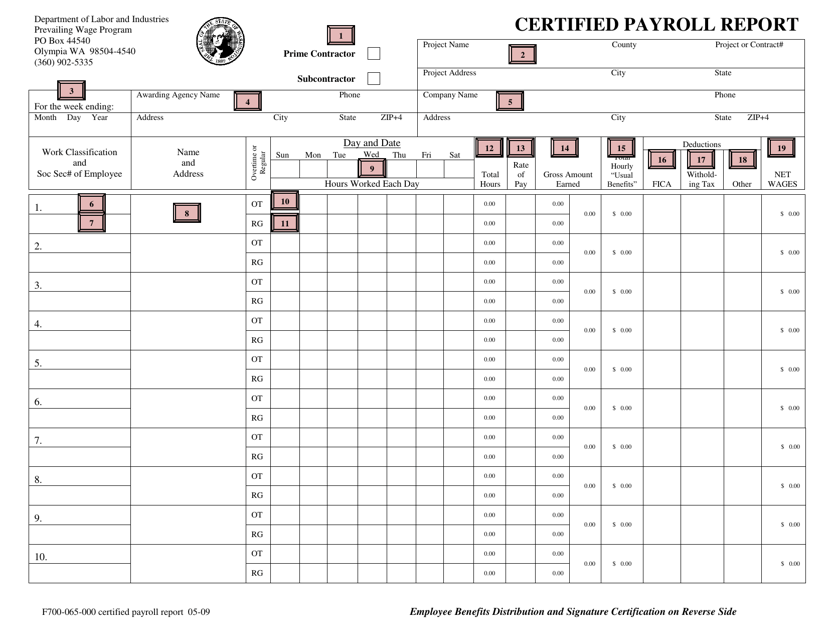 Instructions for Form F700-065-000 Certified Payroll Report - Washington