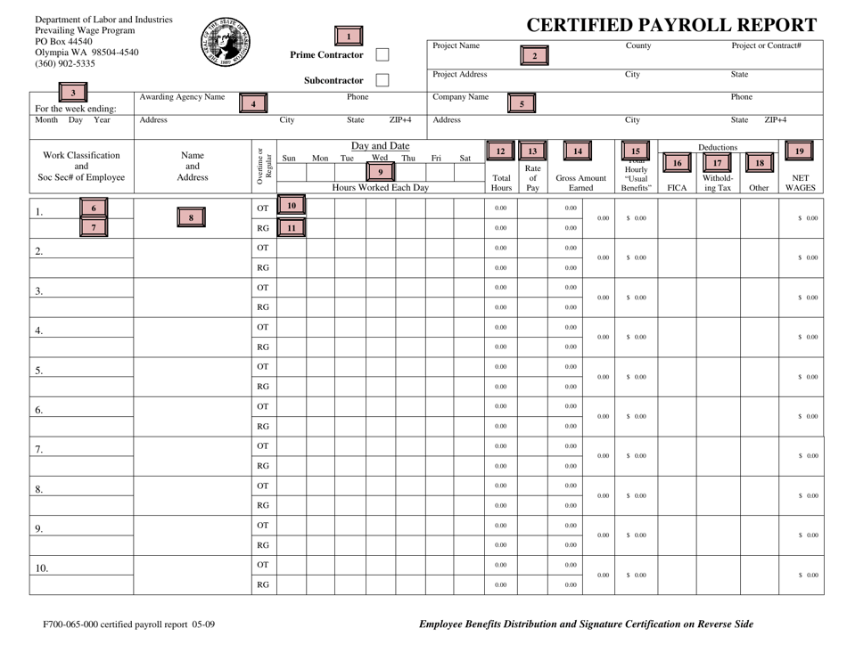 Instructions for Form F700-065-000 Certified Payroll Report - Washington, Page 1