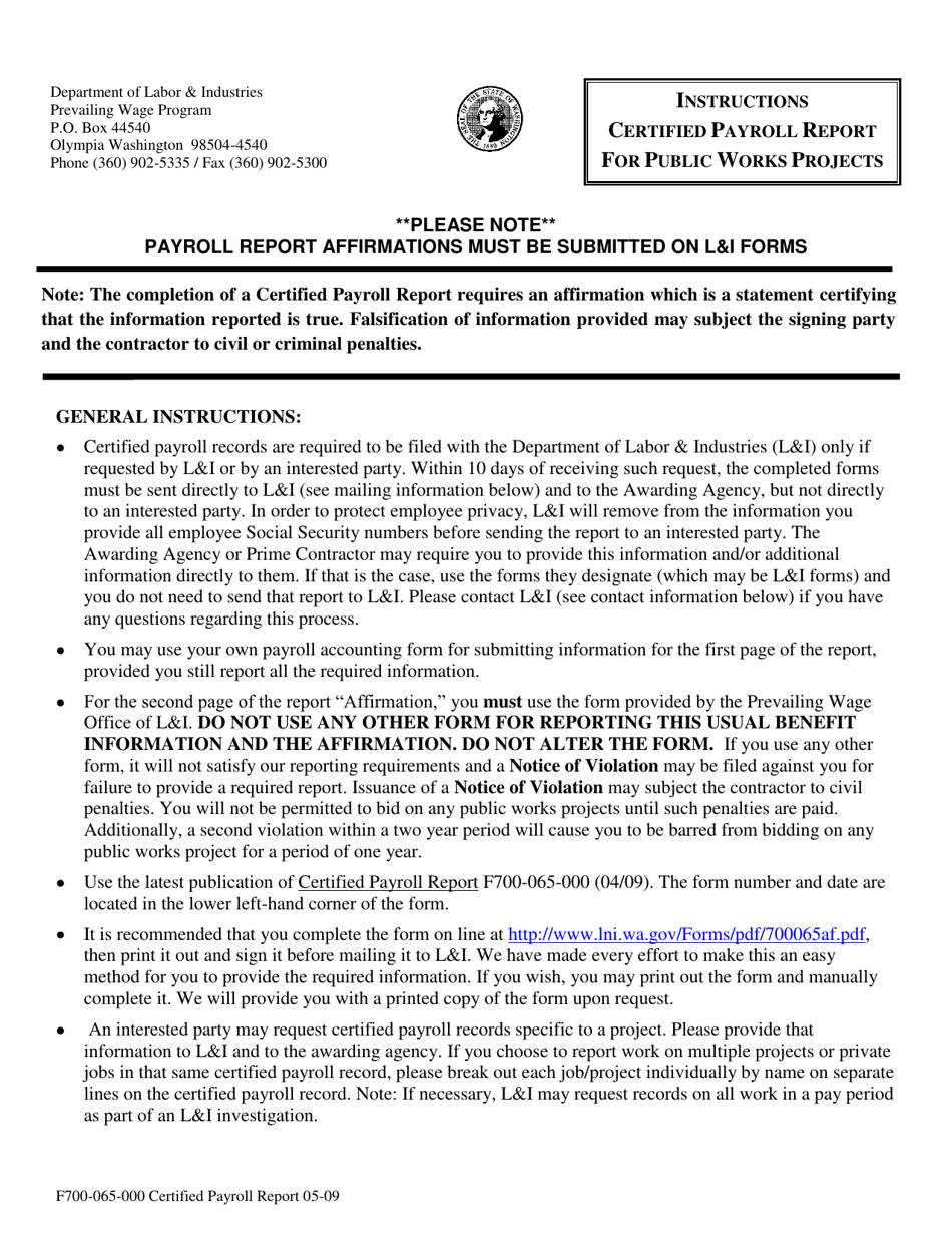 Instructions for Form F700-065-000 Certified Payroll Report - Washington, Page 3