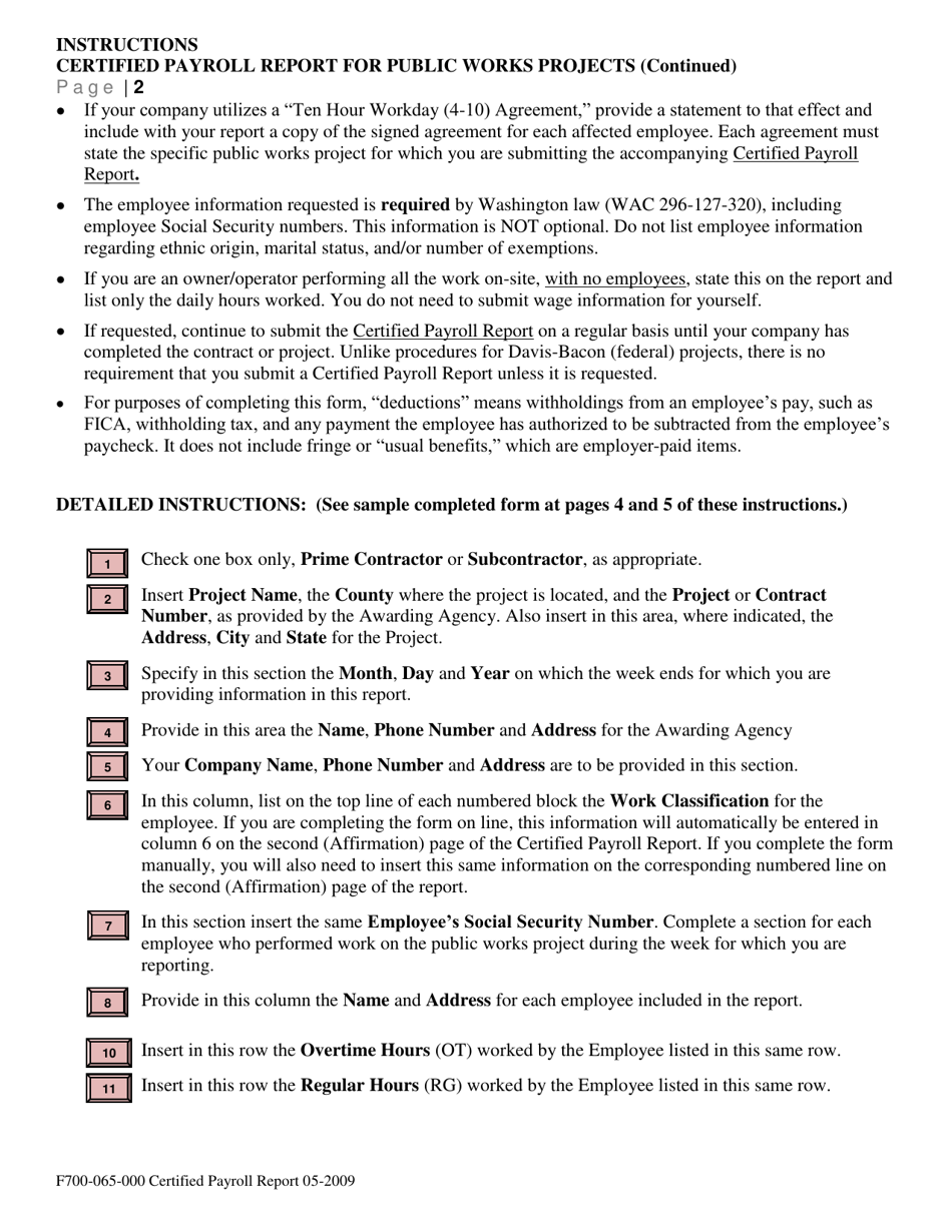 Instructions for Form F700-065-000 Certified Payroll Report - Washington, Page 4