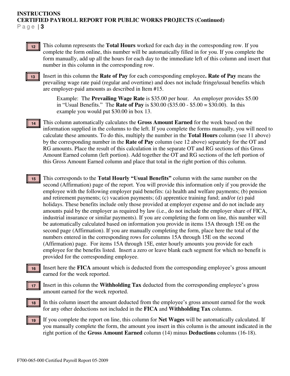 Instructions for Form F700-065-000 Certified Payroll Report - Washington, Page 5