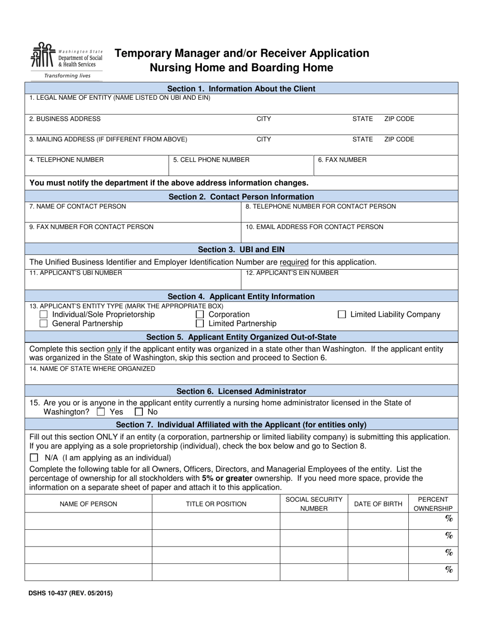 DSHS Form 10-437 Temporary Manager and / or Receiver Application Nursing Home and Assisted Living Facility - Washington, Page 3