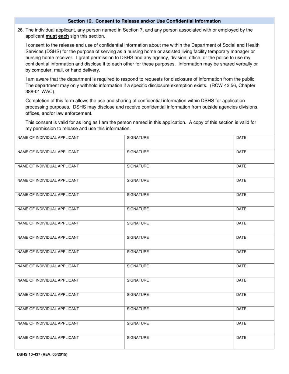 DSHS Form 10-437 Temporary Manager and / or Receiver Application Nursing Home and Assisted Living Facility - Washington, Page 6