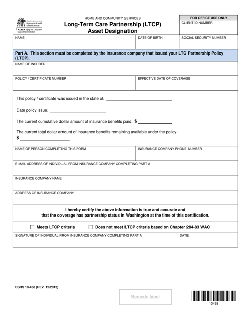 DSHS Form 10-438 Long-Term Care Partnership (Ltcp) Asset Designation - Washington