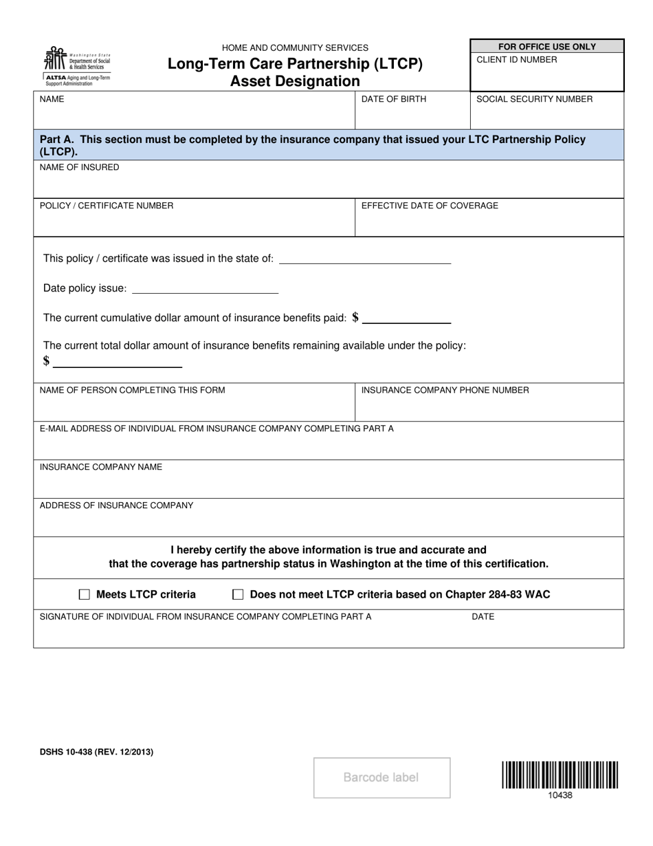 DSHS Form 10-438 Long-Term Care Partnership (Ltcp) Asset Designation - Washington, Page 1