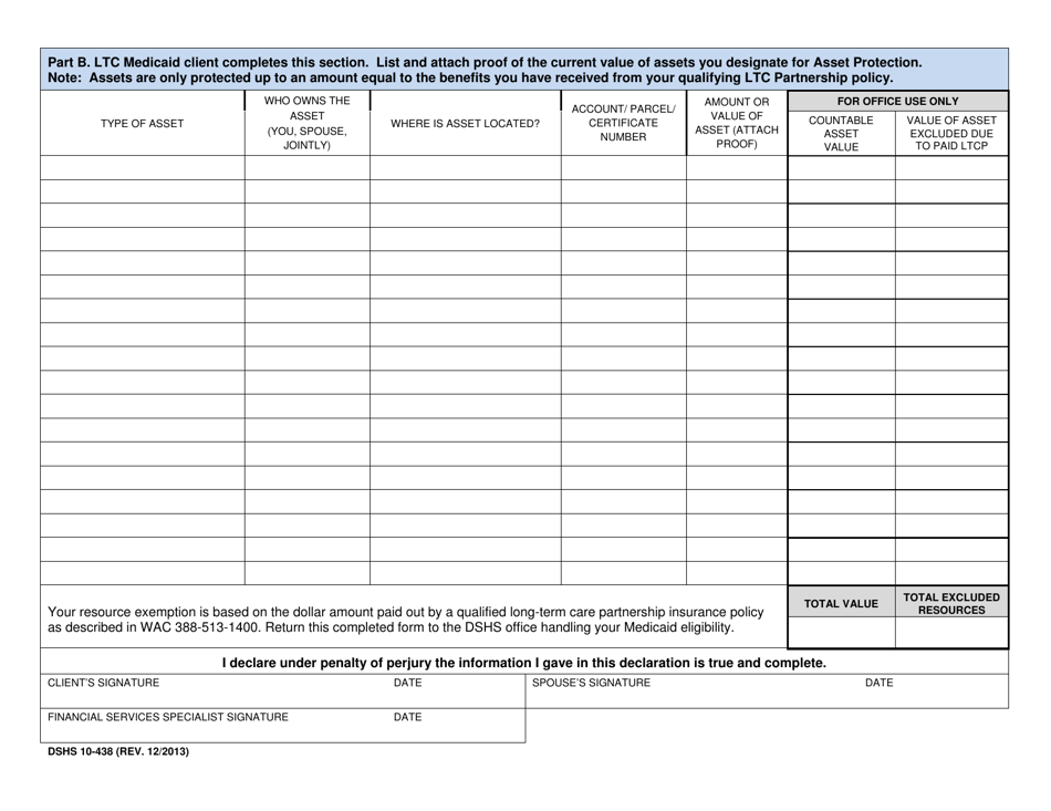 DSHS Form 10-438 Long-Term Care Partnership (Ltcp) Asset Designation - Washington, Page 2