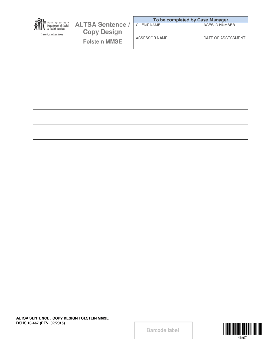 DSHS Form 10-467 Altsa Sentence / Copy Design Folstein Mmse (Home and Community Services) - Washington, Page 1