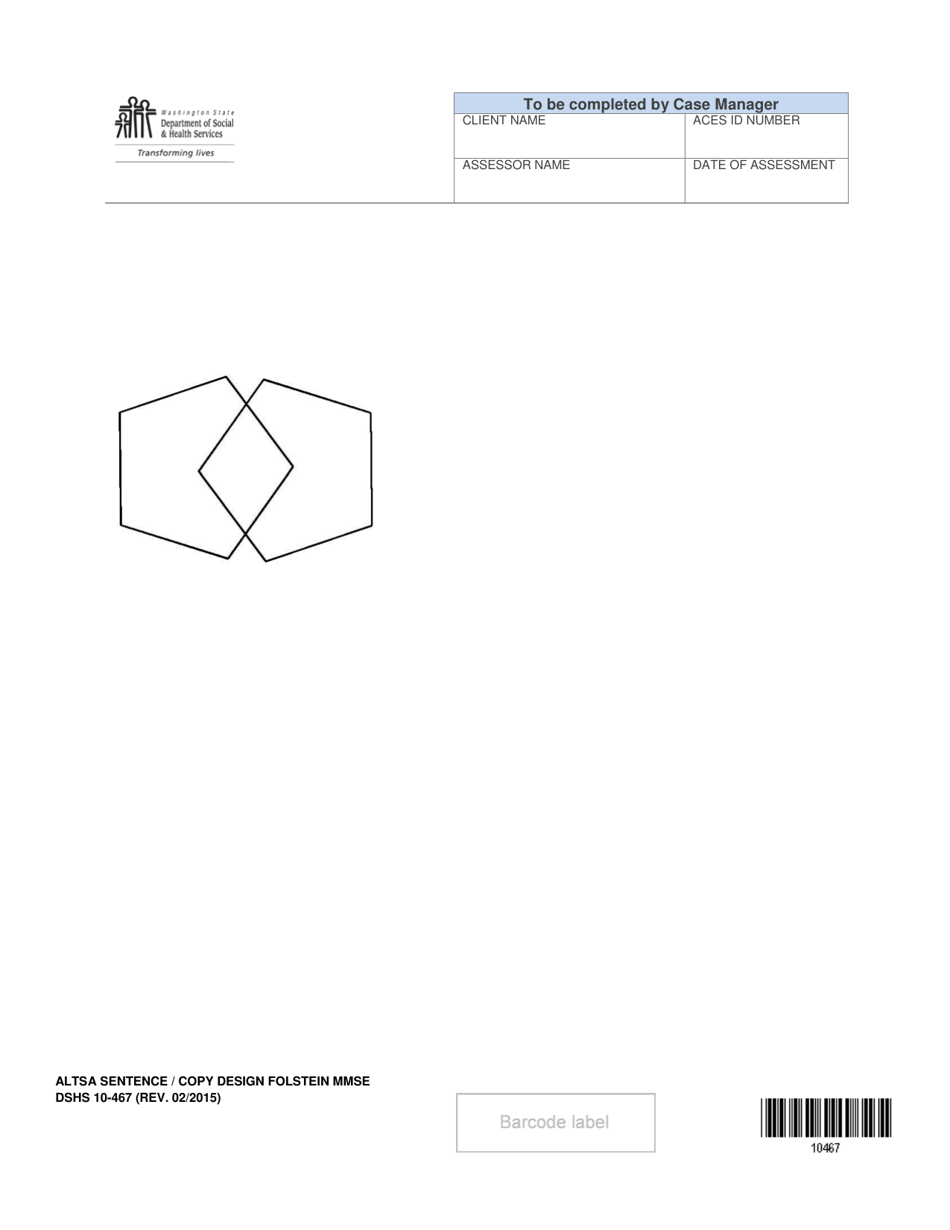 DSHS Form 10-467 Altsa Sentence / Copy Design Folstein Mmse (Home and Community Services) - Washington, Page 2