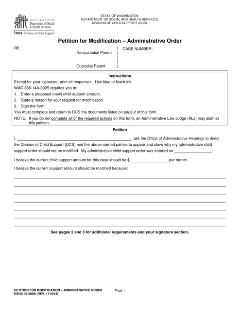 DSHS Form 09-280B Petition for Modification - Administrative Order - Washington