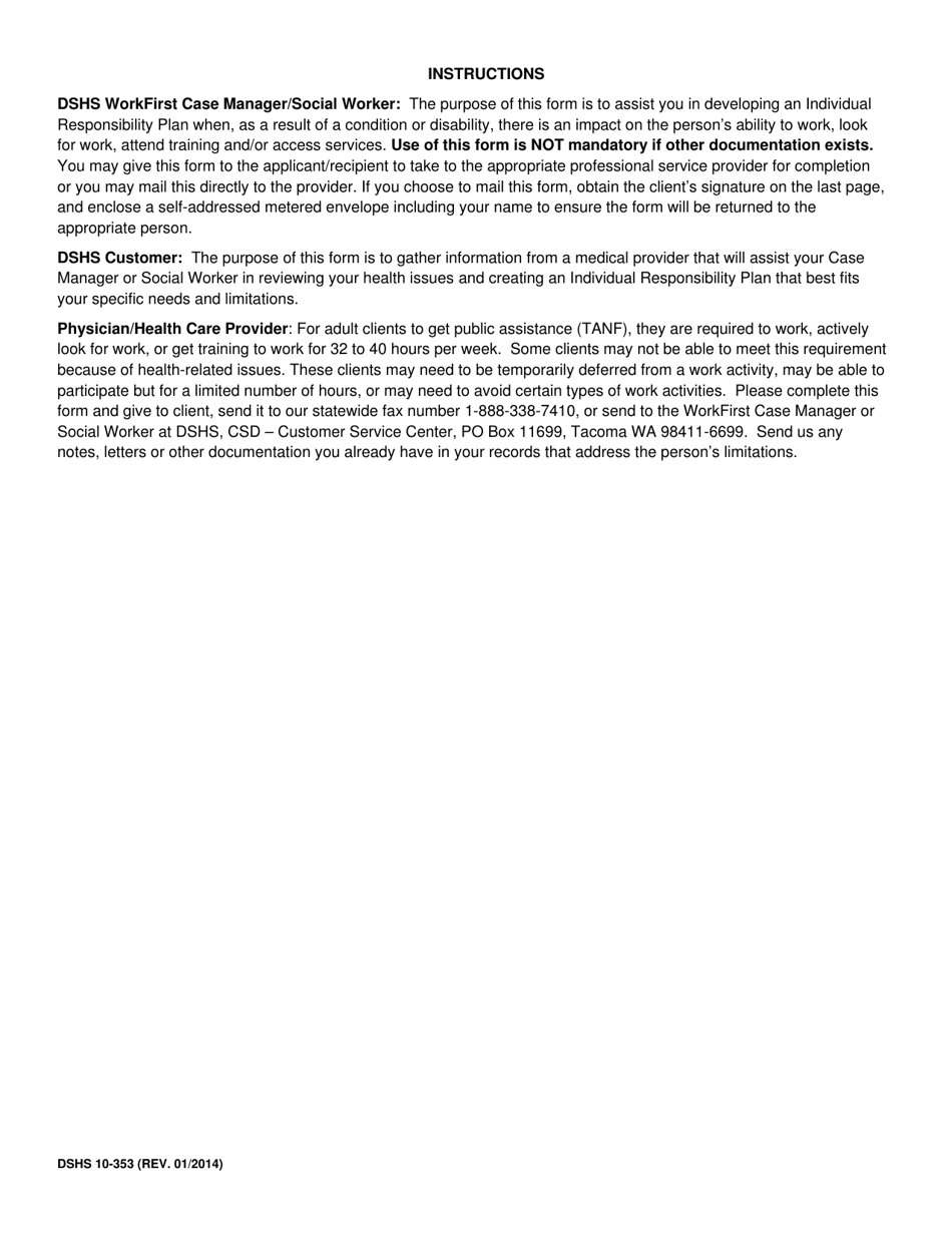 DSHS Form 10-353 Documentation Request for Medical or Disability Condition - Washington, Page 5