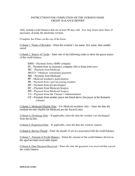 Instructions for DSHS Form 04-442 Nursing Home Credit Balance Report - Washington