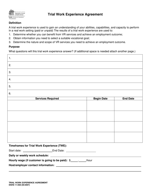 DSHS Form 11-058  Printable Pdf