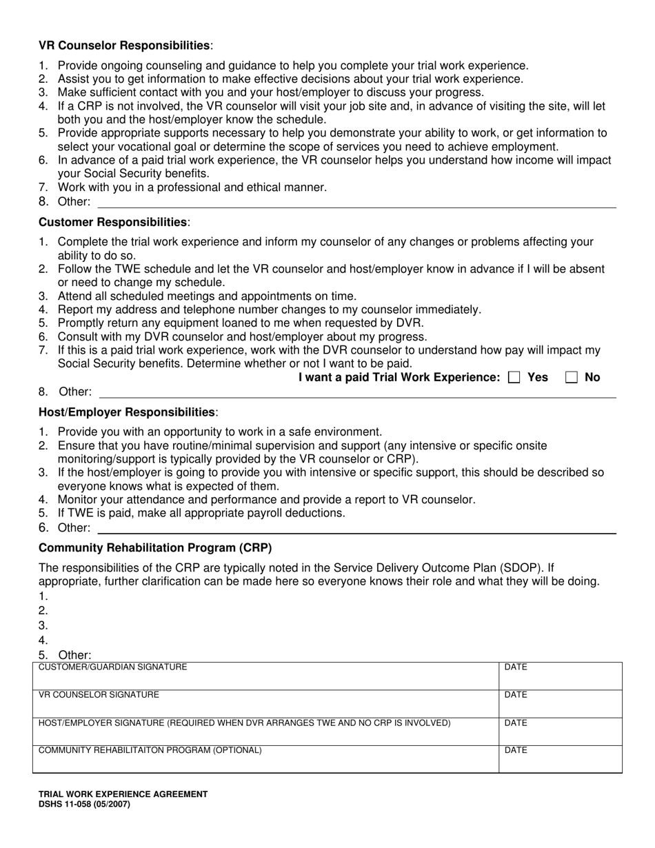 DSHS Form 11-058 - Fill Out, Sign Online and Download Printable PDF ...