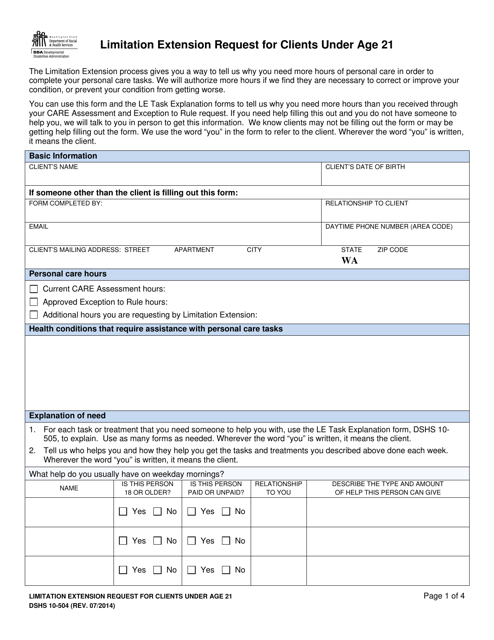 DSHS Form 10-504  Printable Pdf