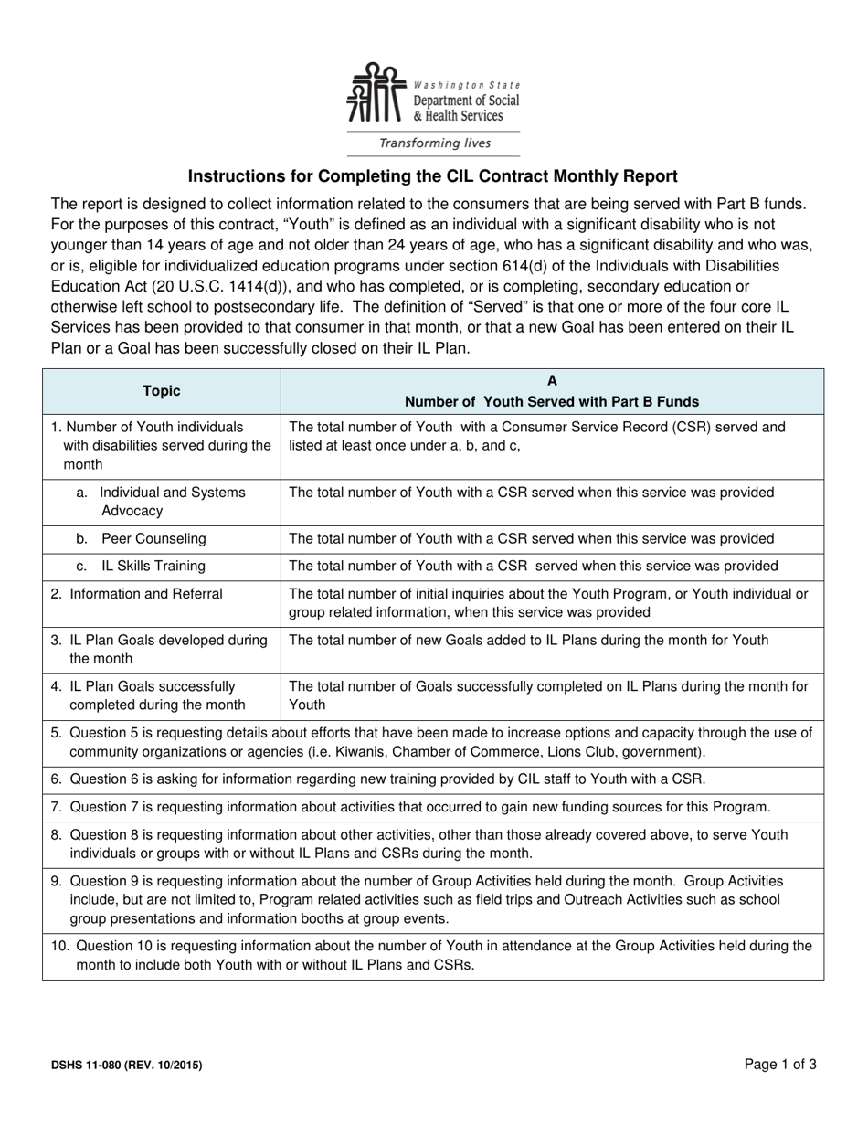 DSHS Form 11-080 Centers for Independent Living (Cils) Title VII, Part B Monthly Report - Washington, Page 1