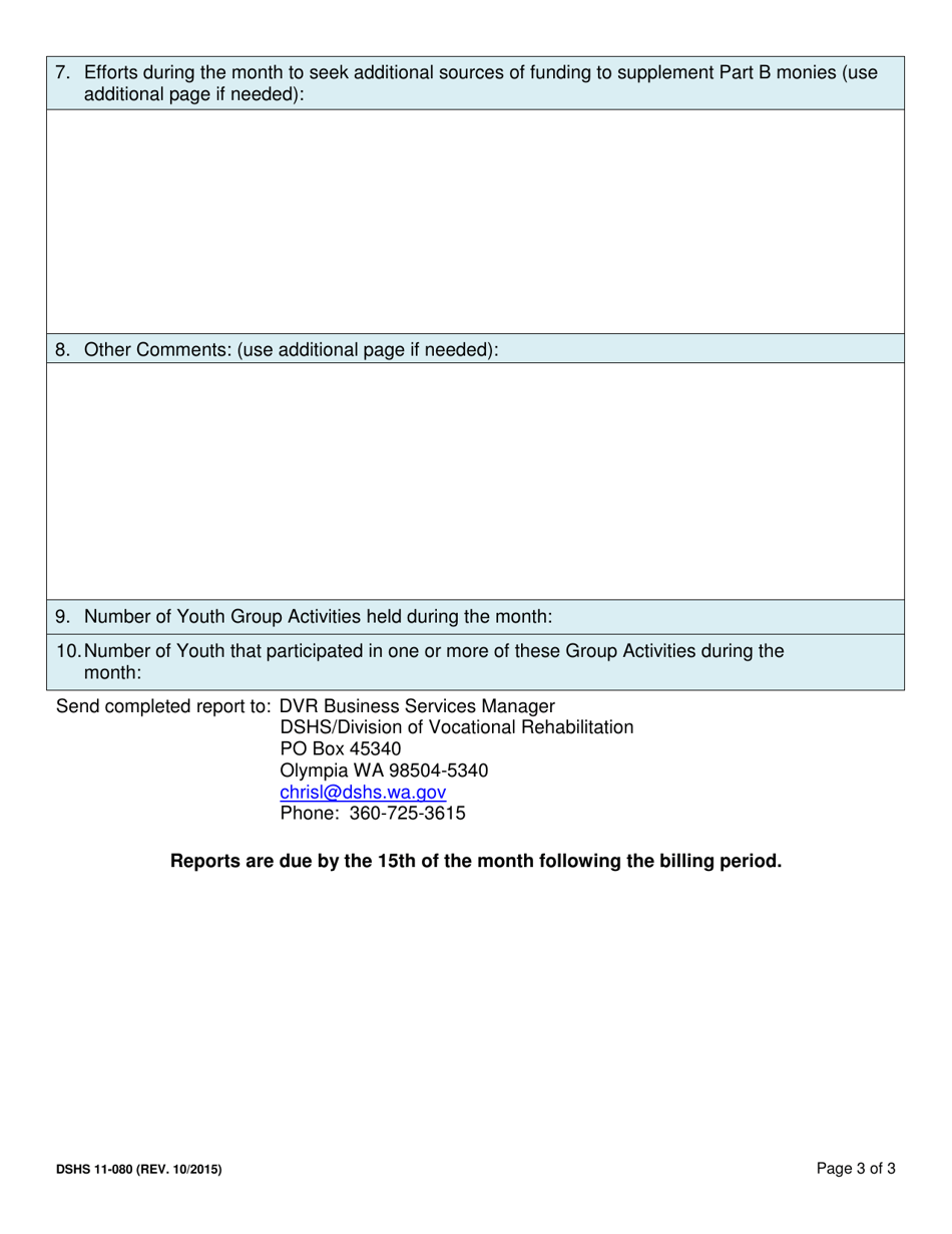 DSHS Form 11-080 Centers for Independent Living (Cils) Title VII, Part B Monthly Report - Washington, Page 3