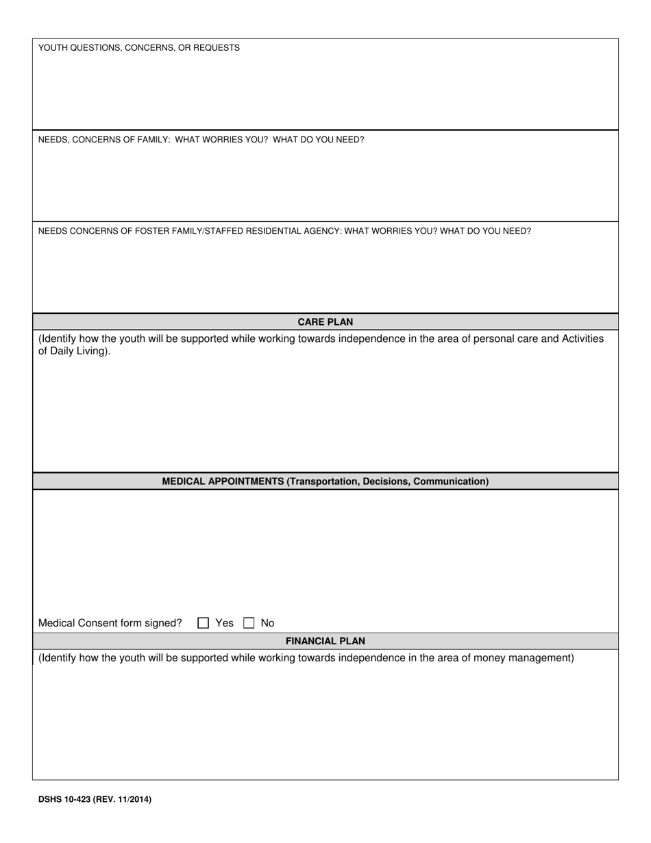 DSHS Form 10-423 Shared Planning for Youth Aged 18-21 Receiving Voluntary Placement Services - Washington, Page 2