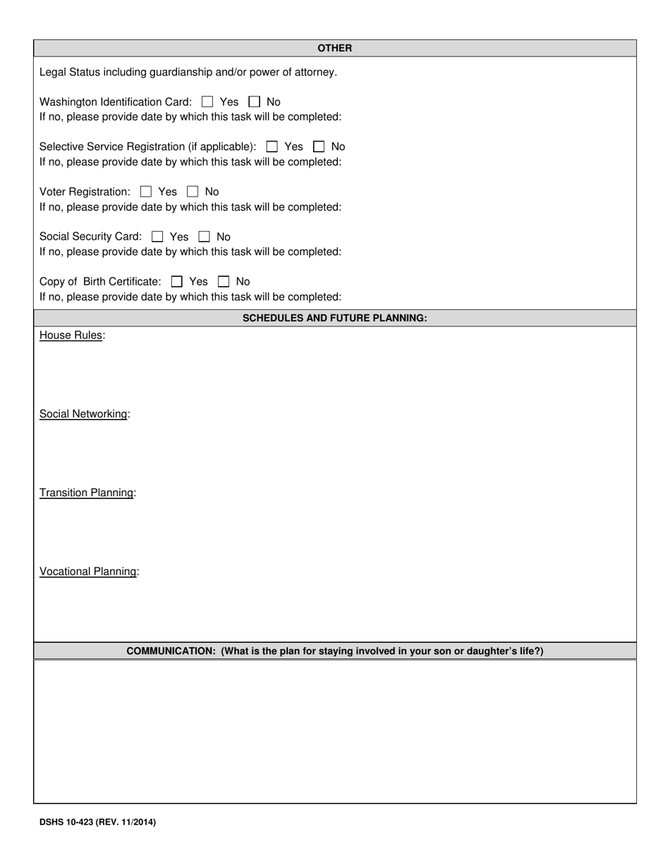 DSHS Form 10-423 Shared Planning for Youth Aged 18-21 Receiving Voluntary Placement Services - Washington, Page 3