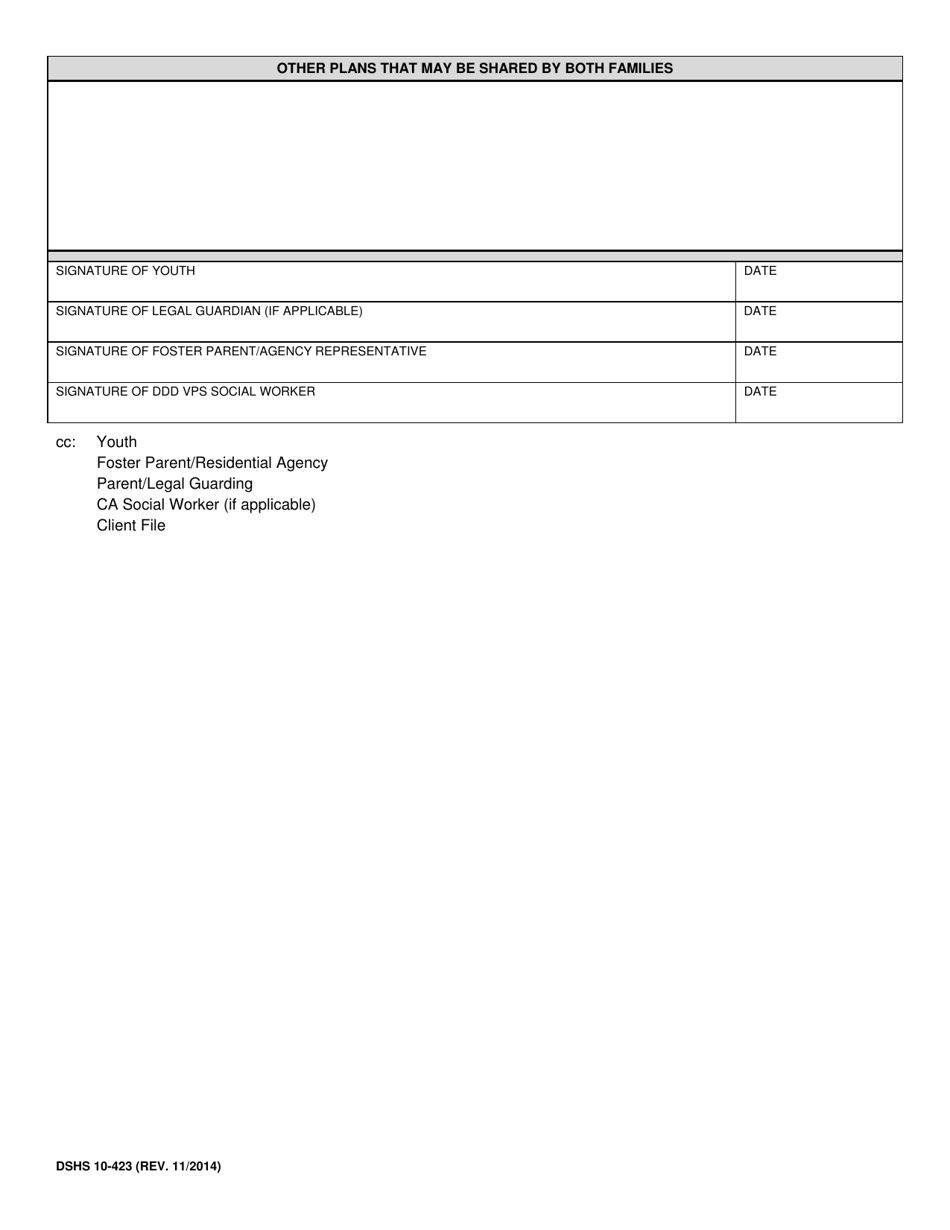DSHS Form 10-423 Shared Planning for Youth Aged 18-21 Receiving Voluntary Placement Services - Washington, Page 4