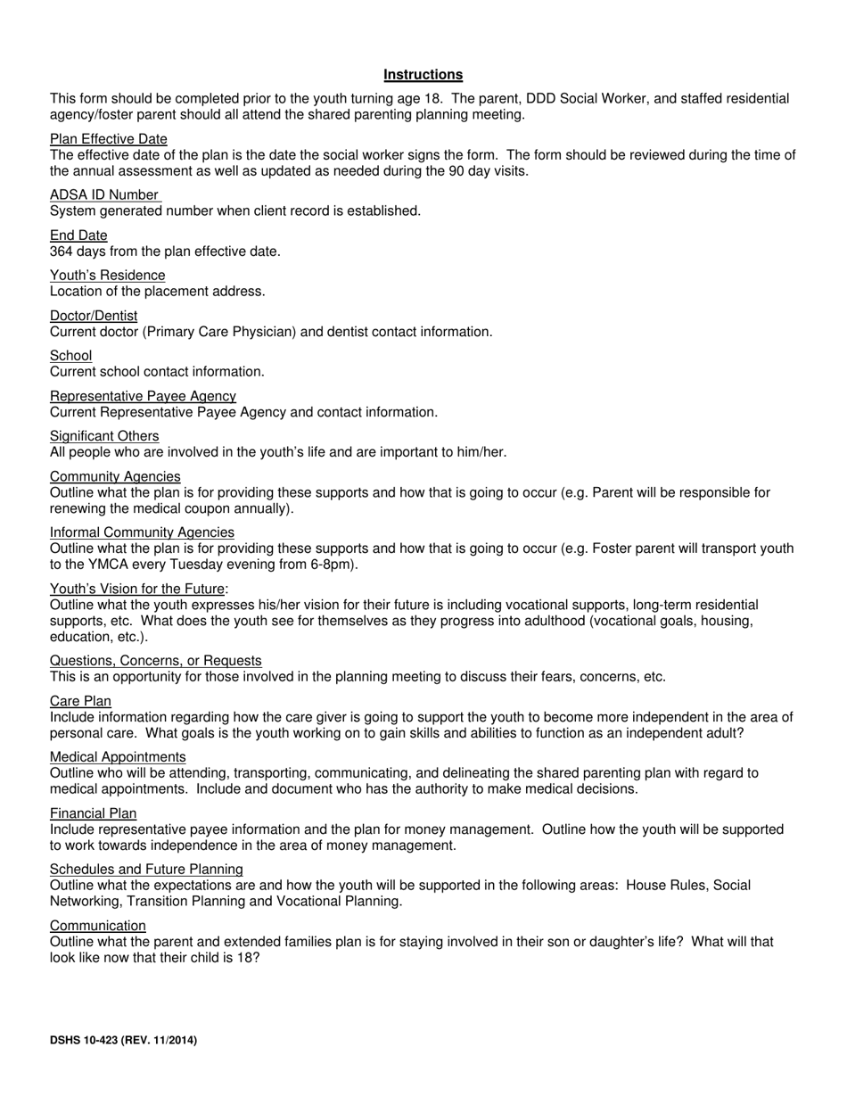 DSHS Form 10-423 Shared Planning for Youth Aged 18-21 Receiving Voluntary Placement Services - Washington, Page 5