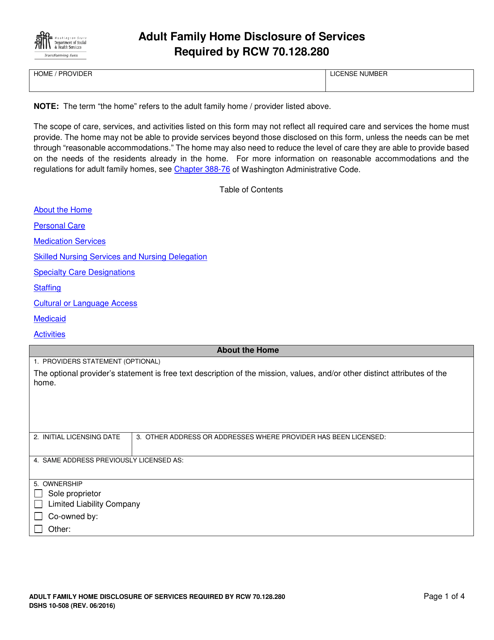 DSHS Form 10-508  Printable Pdf