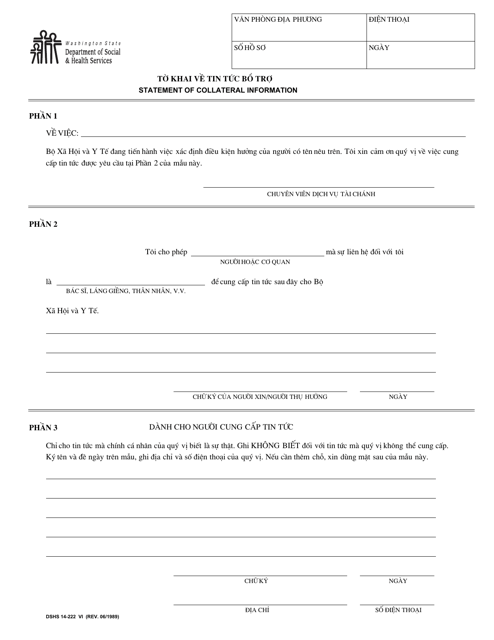 DSHS Form 14-222 Statement of Collateral Information - Washington (Vietnamese)