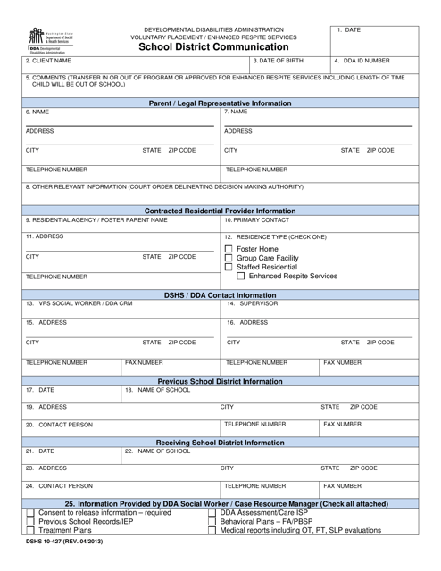 DSHS Form 10-427  Printable Pdf