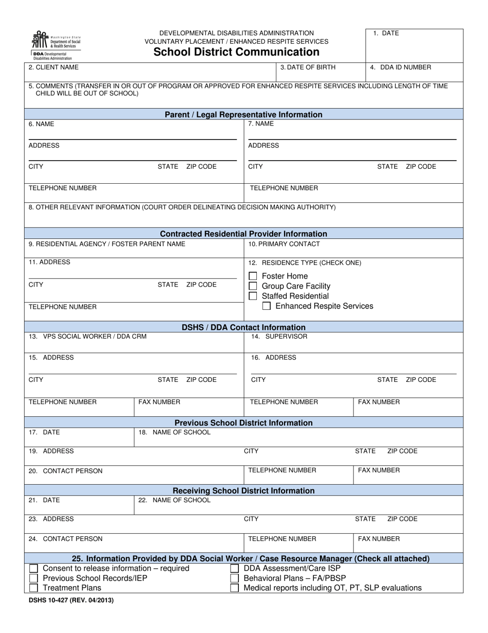 DSHS Form 10-427 - Fill Out, Sign Online and Download Printable PDF ...