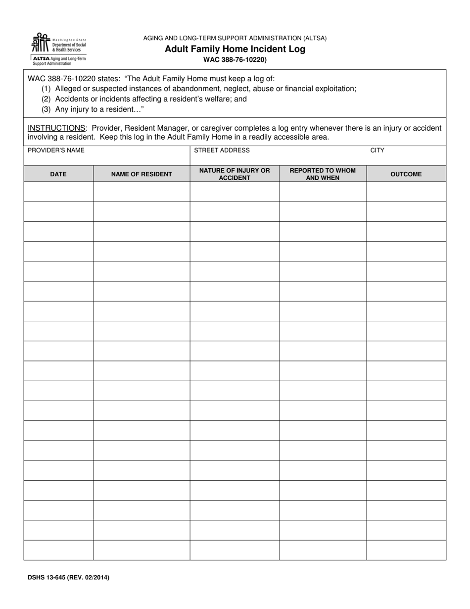 DSHS Form 13-645 - Fill Out, Sign Online and Download Printable PDF ...