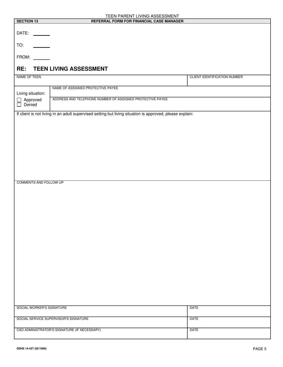 DSHS Form 14-427 Teen Parent Living Assessment - Washington, Page 5
