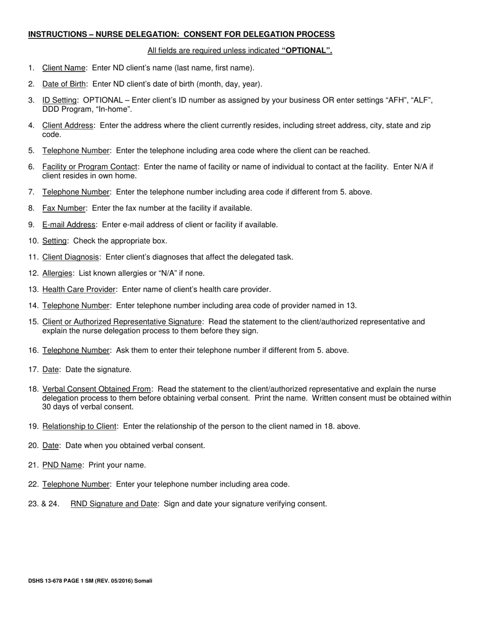 DSHS Form 13-678 PAGE 1 Nurse Delegation: Consent for Delegation Process - Washington (Somali), Page 2
