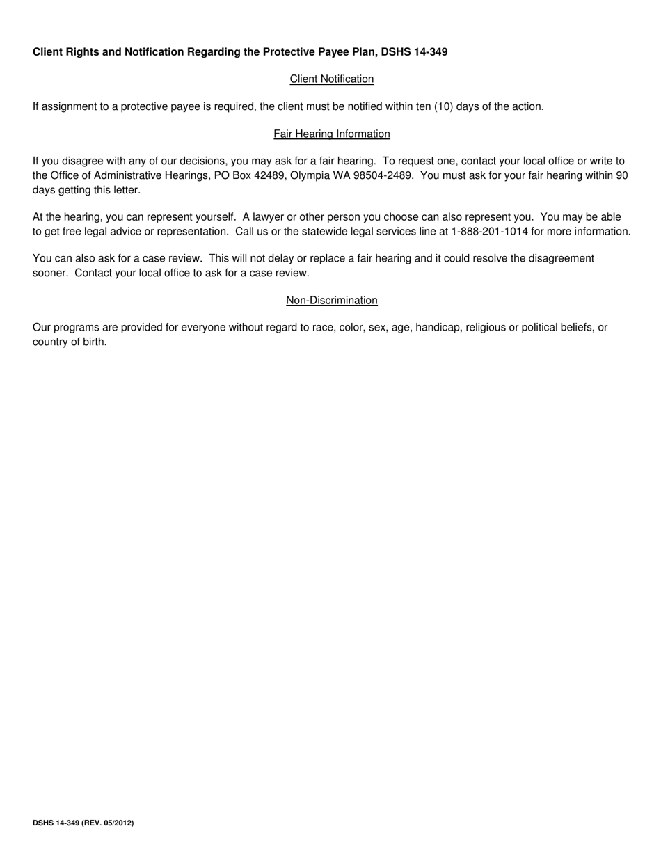 DSHS Form 14-349 Protective Payee Assessment - Washington, Page 2