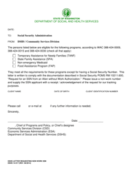 Document preview: DSHS Form 14-517 Dshs Letter Requesting Non Work Ssn - Washington