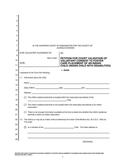 DSHS Form 09-762A  Printable Pdf