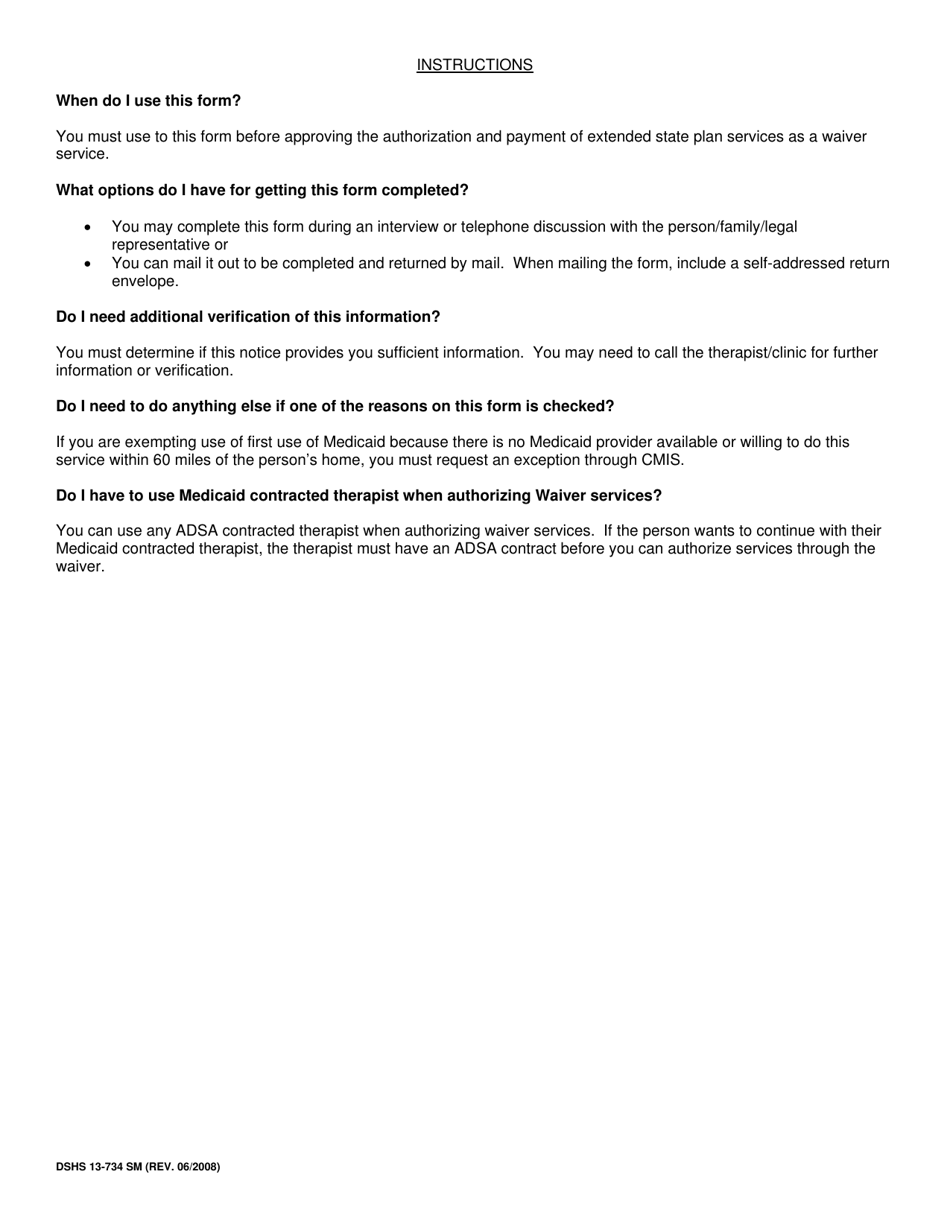 DSHS Form 13-734 Documentation of First Use of Medicaid Benefits - Washington (Somali), Page 2