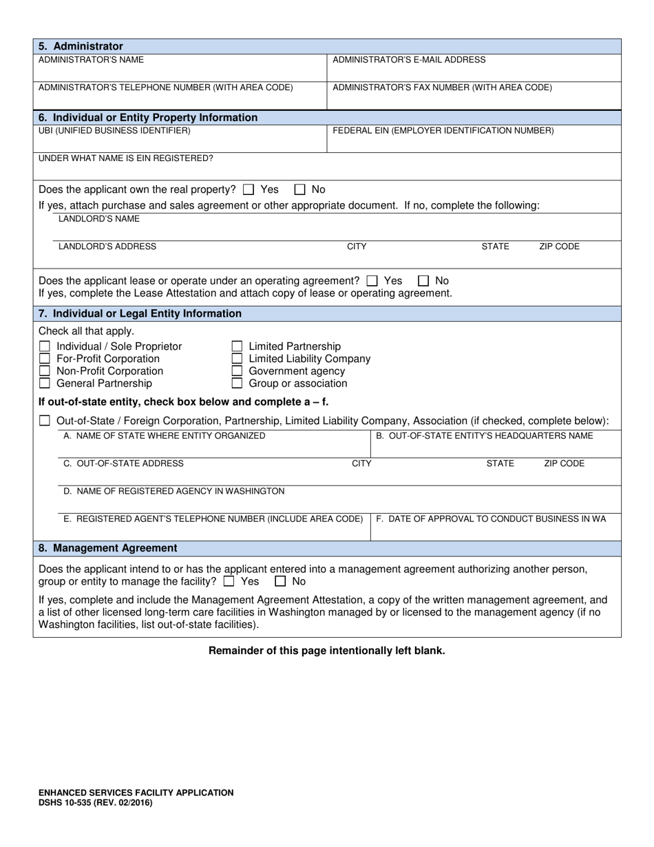 DSHS Form 10-535 Enhanced Services Facility Application - Washington, Page 4