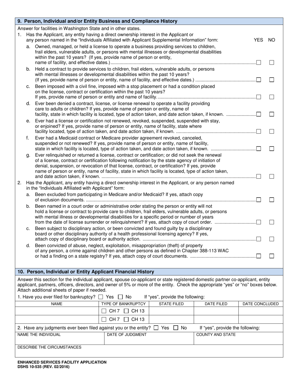 DSHS Form 10-535 Enhanced Services Facility Application - Washington, Page 5