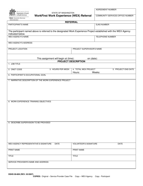 DSHS Form 09-809  Printable Pdf