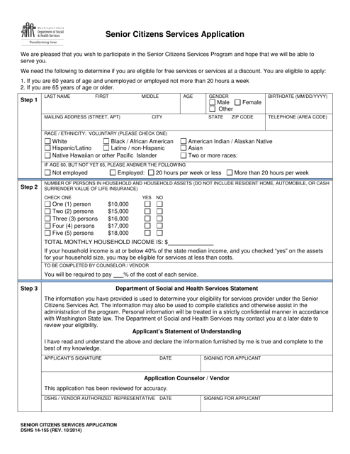 DSHS Form 14-155 Senior Citizens Services Application - Washington