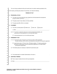 DSHS Form 09-876 Permanency Planning Findings and Order (Child With a Developmental Disability) - Washington, Page 2