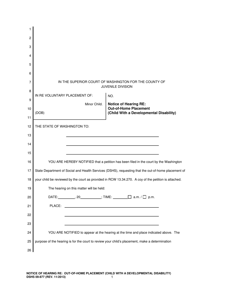 DSHS Form 09-877 Notice of Hearing Re: out-Of-Home Placement (Child With a Developmental Disability) - Washington, Page 1