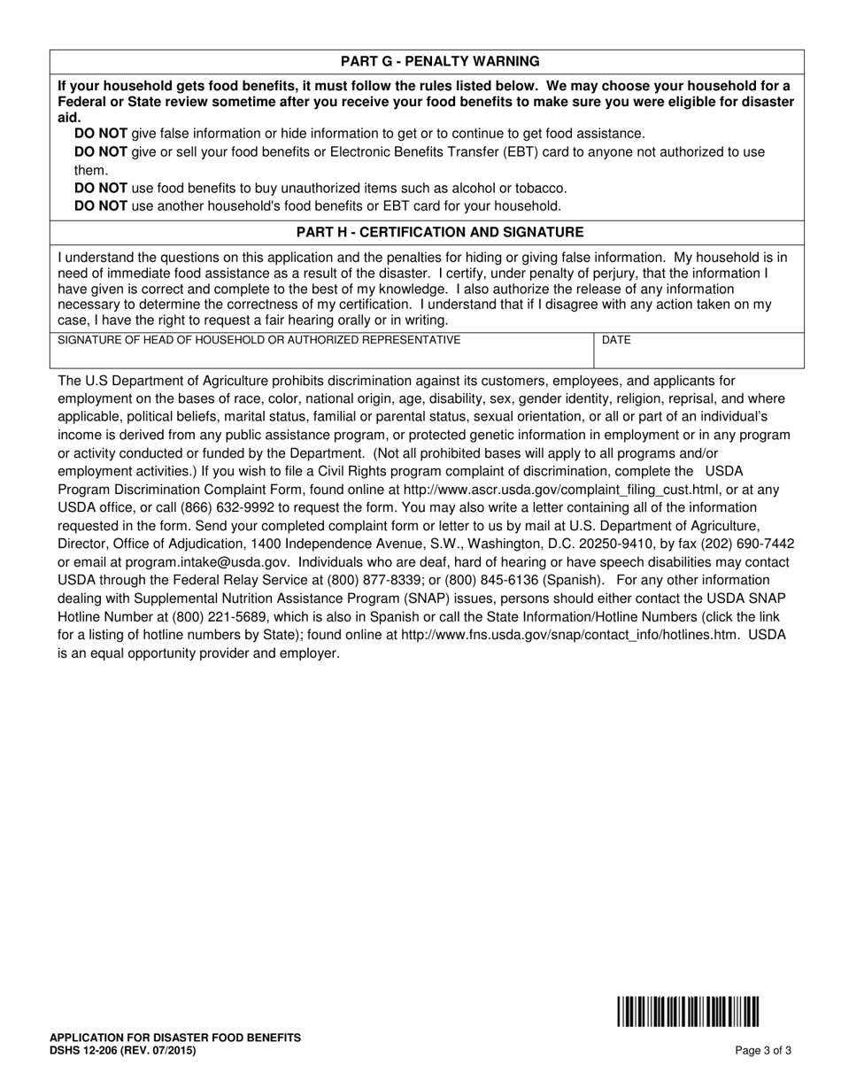 DSHS Form 12-206 Application for Disaster Food Benefits - Washington, Page 3