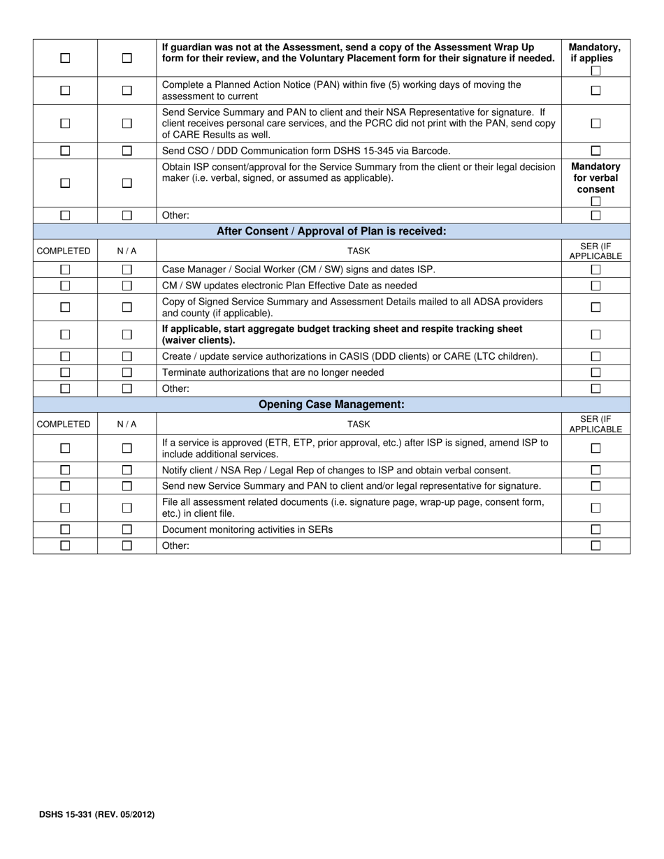 DSHS Form 15-331 - Fill Out, Sign Online and Download Printable PDF ...