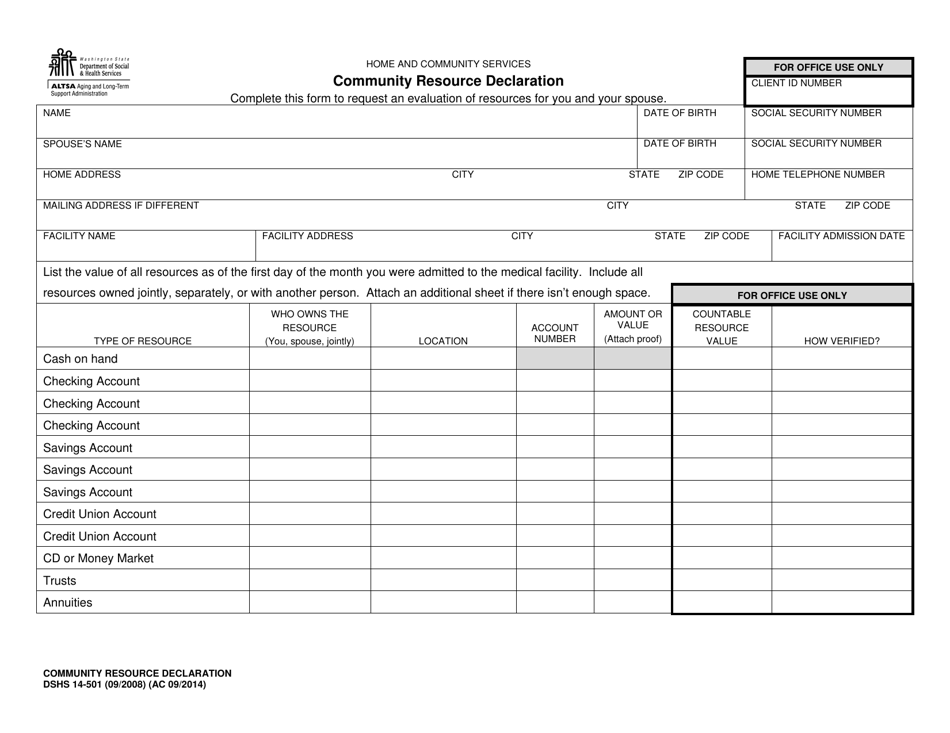 DSHS Form 14501 Fill Out, Sign Online and Download Printable PDF