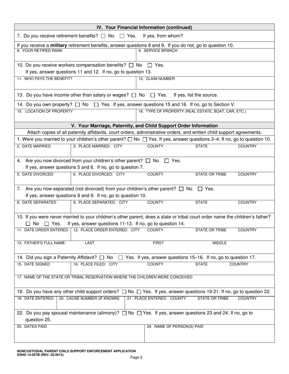 DSHS Form 14-057B Noncustodial Parent Child Support Enforcement Application - Washington, Page 3